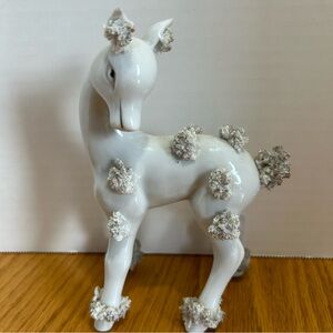 Vintage Spaghetti Trim Porcelain Horse Figurine Mid Century‎ Japan White Pony